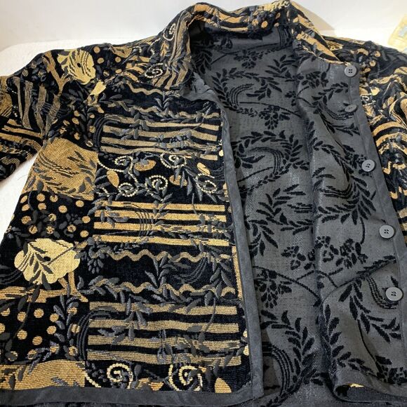 Coldwater Creek Tapestry Jacket Blazer Black Brown Womens Size Small Medium Fall - Picture 6 of 6